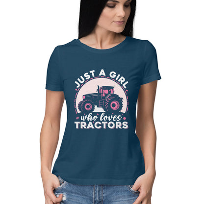 Girl Who Loves Tractors Women's T-Shirt Navy Blue Printrove