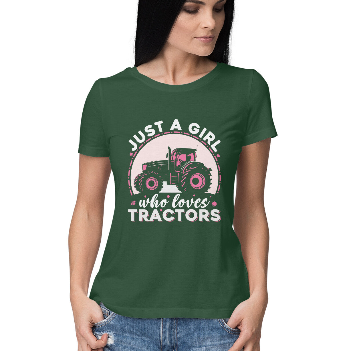 Girl Who Loves Tractors Women's T-Shirt Olive Green Printrove