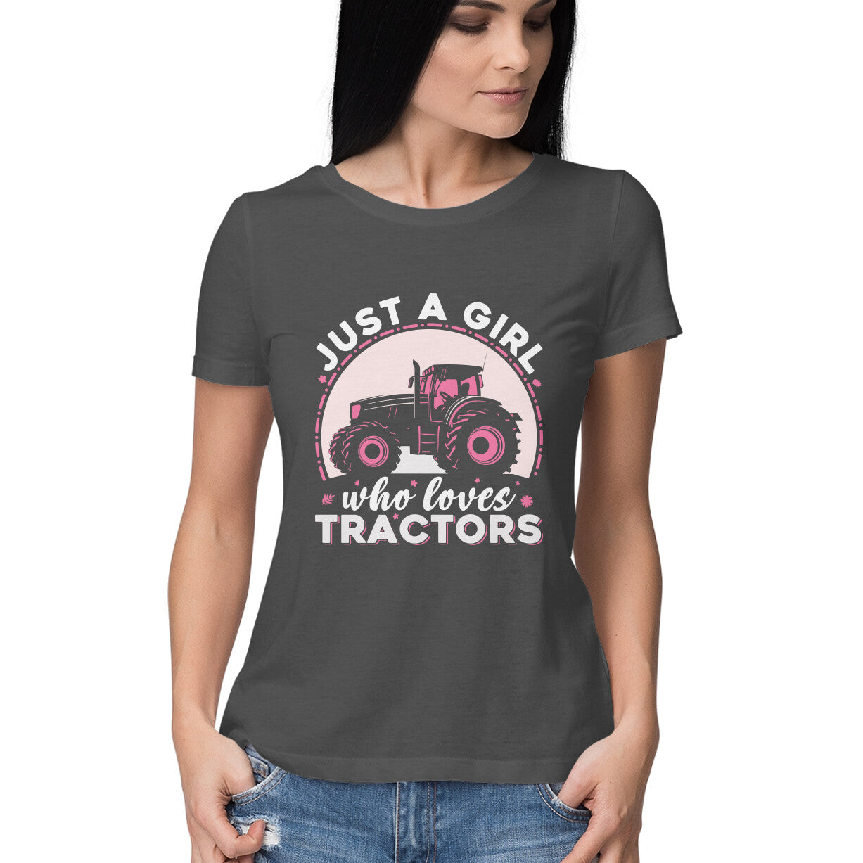 Girl Who Loves Tractors Women's T-Shirt Charcoal Grey Printrove