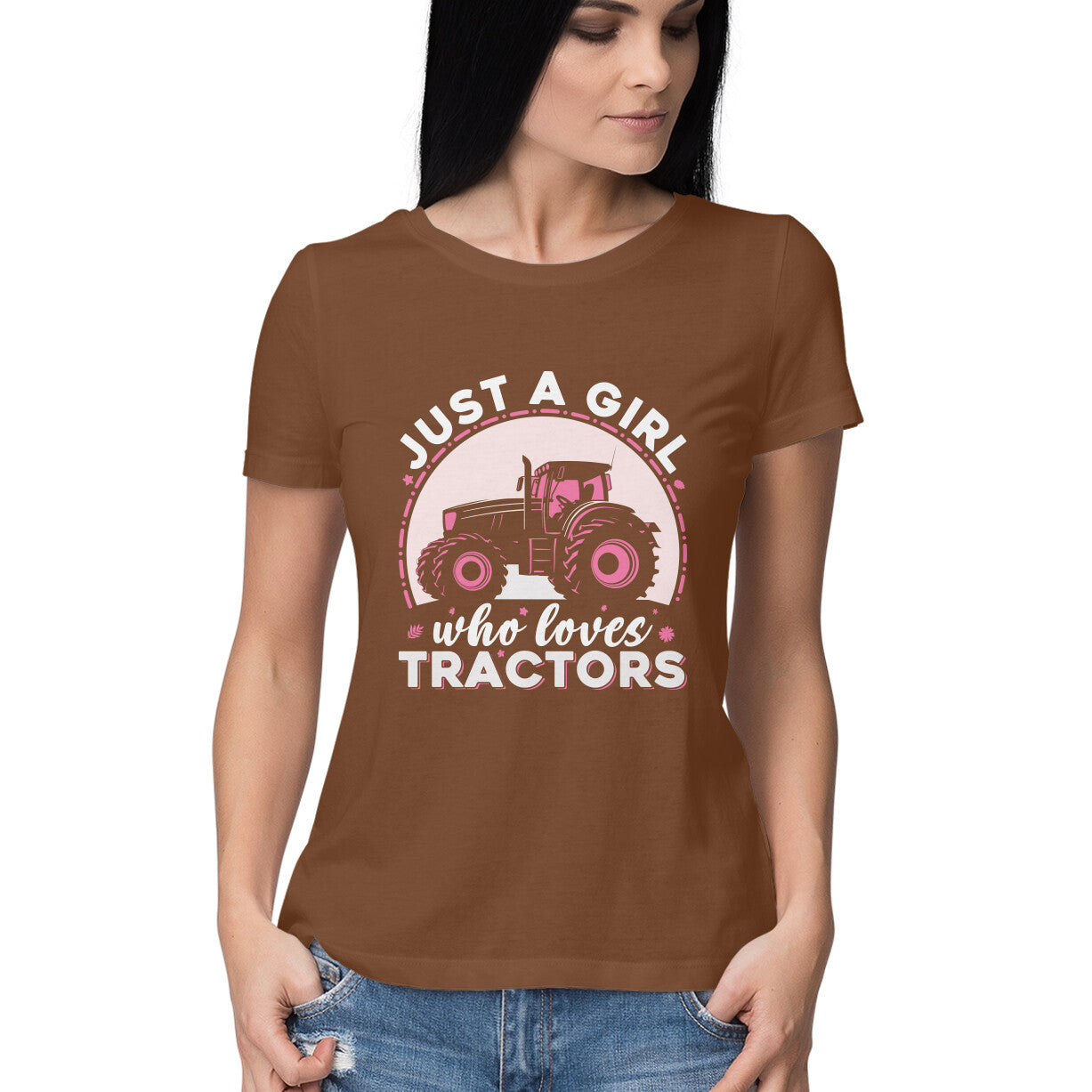 Girl Who Loves Tractors Women's T-Shirt Coffee Brown Printrove