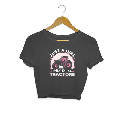 Girl Who Loves Tractors Crop Top Black Printrove