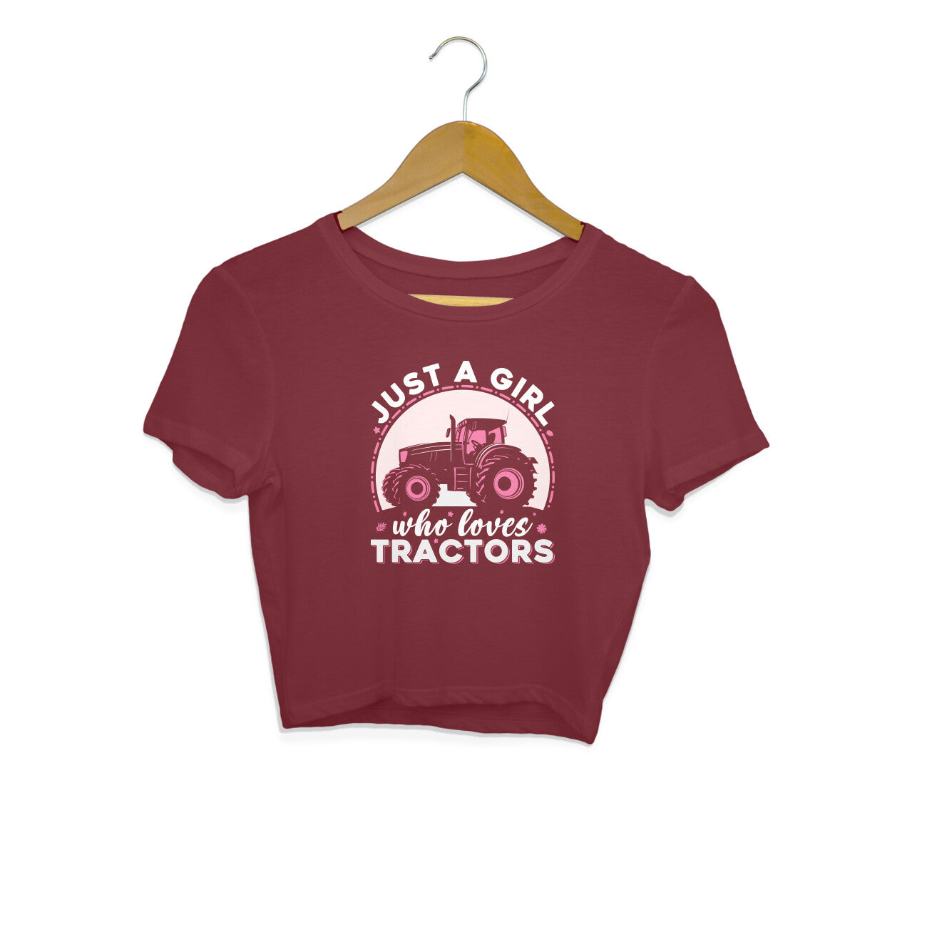 Girl Who Loves Tractors Crop Top Maroon Printrove