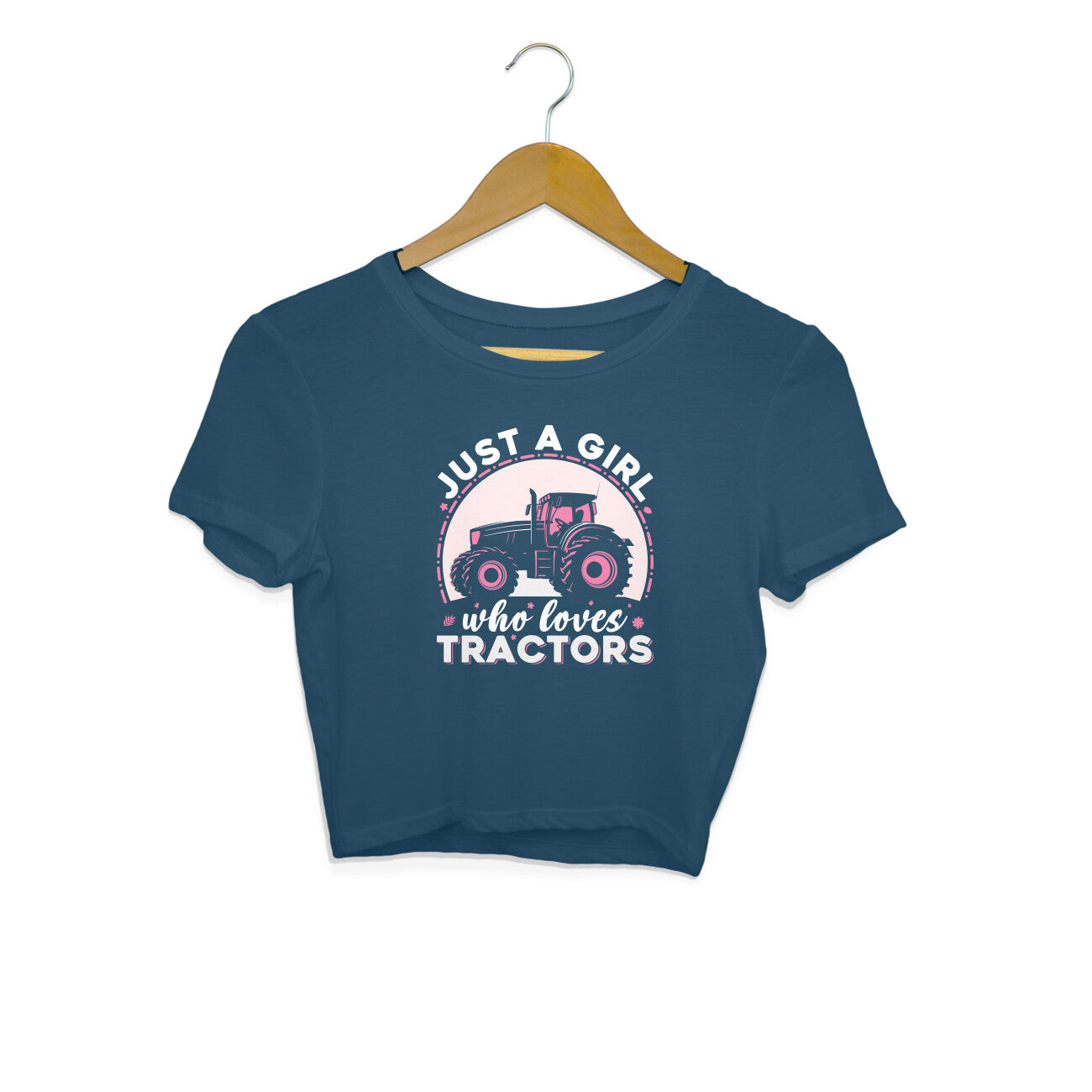 Girl Who Loves Tractors Crop Top Navy Blue Printrove