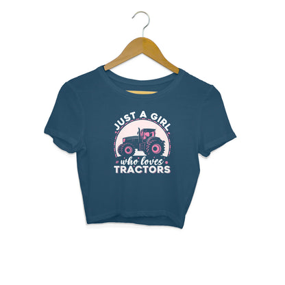 Girl Who Loves Tractors Crop Top Navy Blue Printrove
