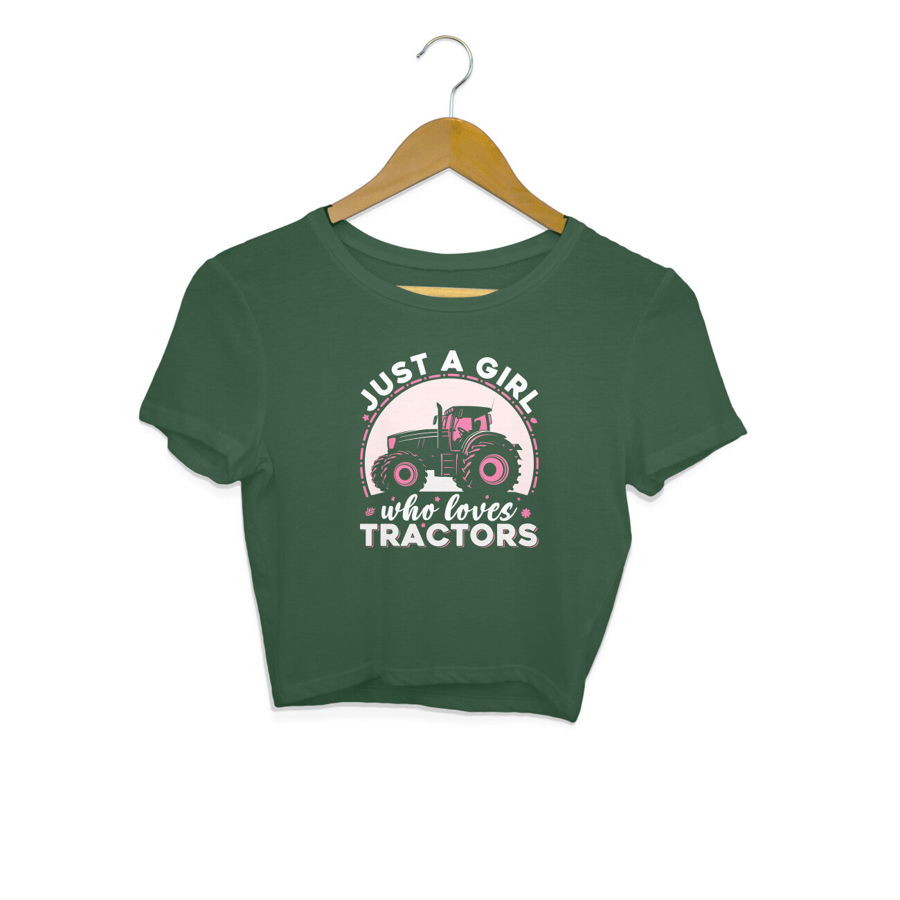 Girl Who Loves Tractors Crop Top Olive Green Printrove
