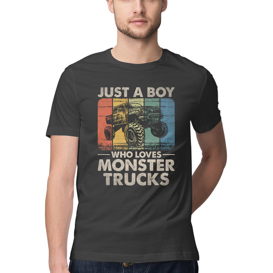 Boy Who Loves Monster Trucks T-Shirt Black Printrove
