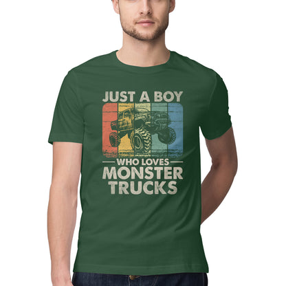 Boy Who Loves Monster Trucks T-Shirt Olive Green Printrove