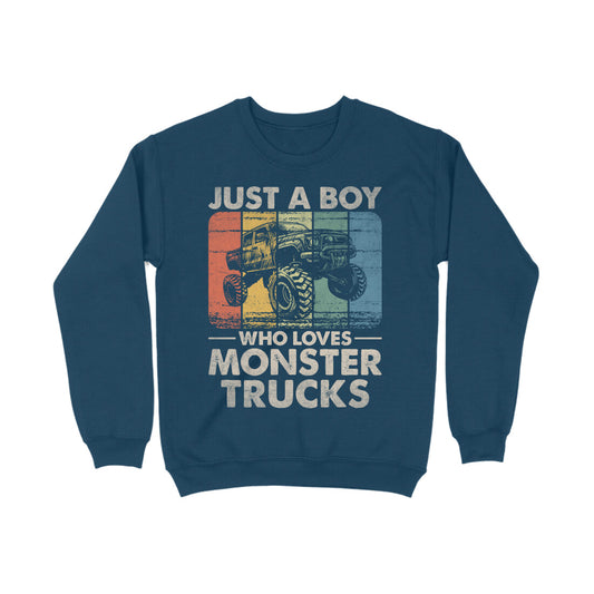 Boy Who Loves Monster Trucks Sweatshirt Navy Blue Printrove