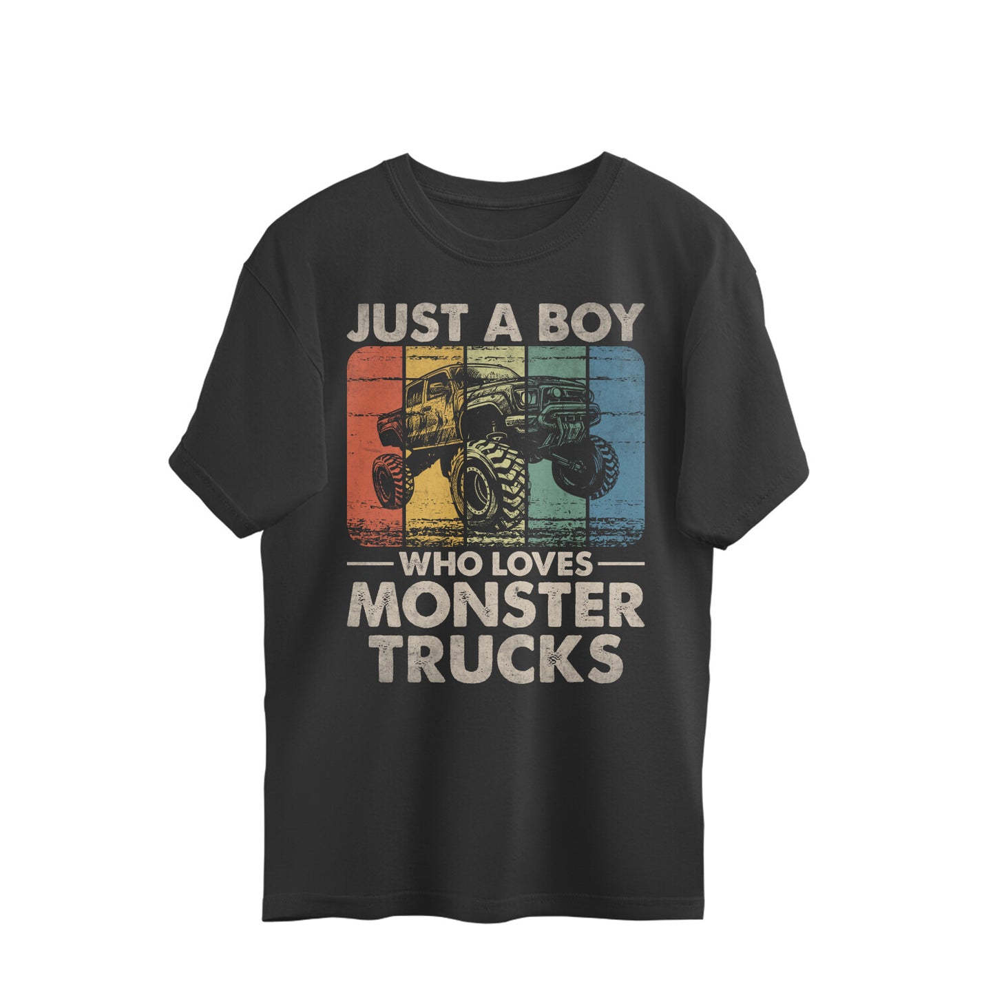 Boy Who Loves Monster Trucks Oversized T-Shirt Black Printrove