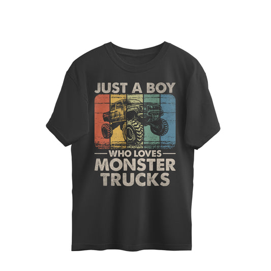 Boy Who Loves Monster Trucks Oversized T-Shirt Black Printrove
