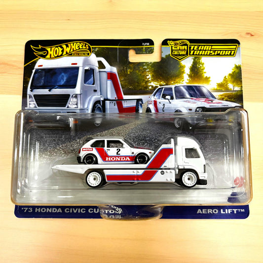 Original Hot Wheels Premium FLF56 - '73 Honda Civic + Aero Lift Team Transport (2025 Edition) Mattel