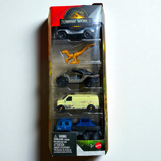 Hot Wheels Jurassic World Re Birth Pack of 5 (Includes Jeep) - JGL60 Series - 2025 Edition Mattel