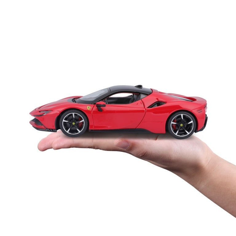 Bburago Ferrari SF90 Stradale 1:24 Scale Red Die-Cast Model Car With Clear Display Case & Stand – Collector’s Edition Bburago