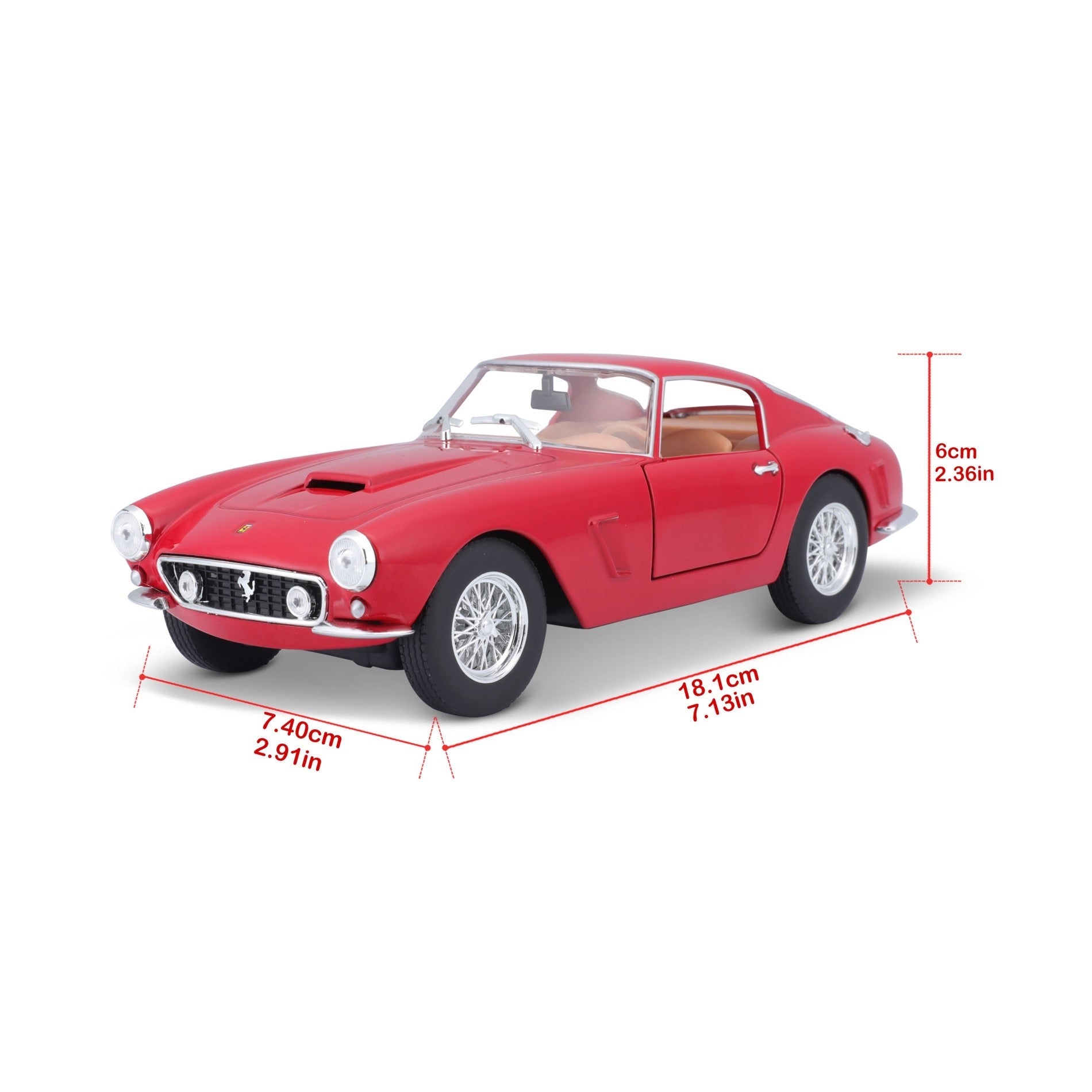Bburago Ferrari 250 GT Berlinetta Passo Corto 1:24 Scale Red Die-Cast Model Car With Clear Display Case & Stand – Collector’s Edition Bburago