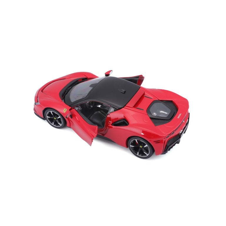 Bburago Ferrari SF90 Stradale 1:24 Scale Red Die-Cast Model Car With Clear Display Case & Stand – Collector’s Edition Bburago
