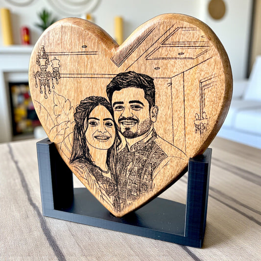 Custom Photo Engraved Wooden Heart with Stand: Personalized Wood Keepsake Gift Sentosa