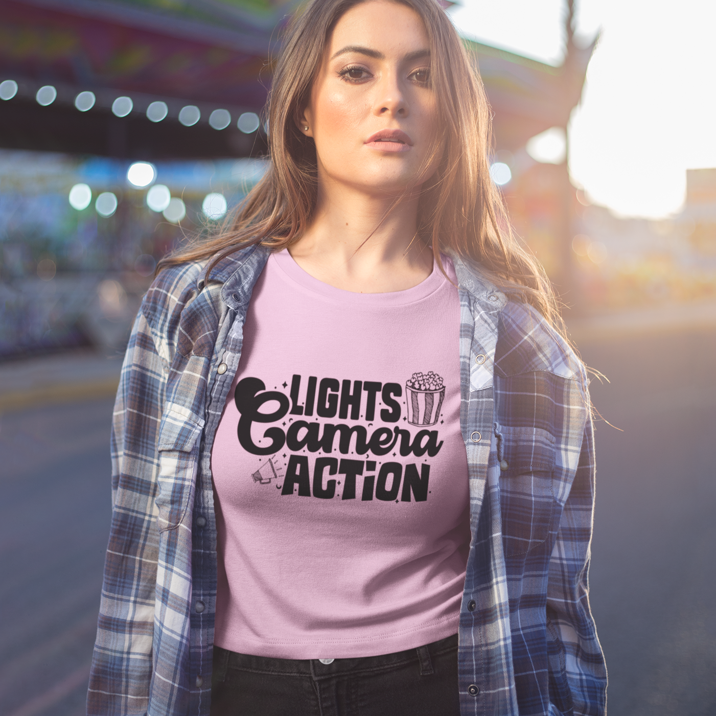 Lights Camera Action Crop Top Printrove