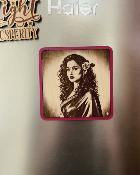 4-inch Wooden Photo Engraved Fridge Magnet with Custom Color Case - Personalized Gift