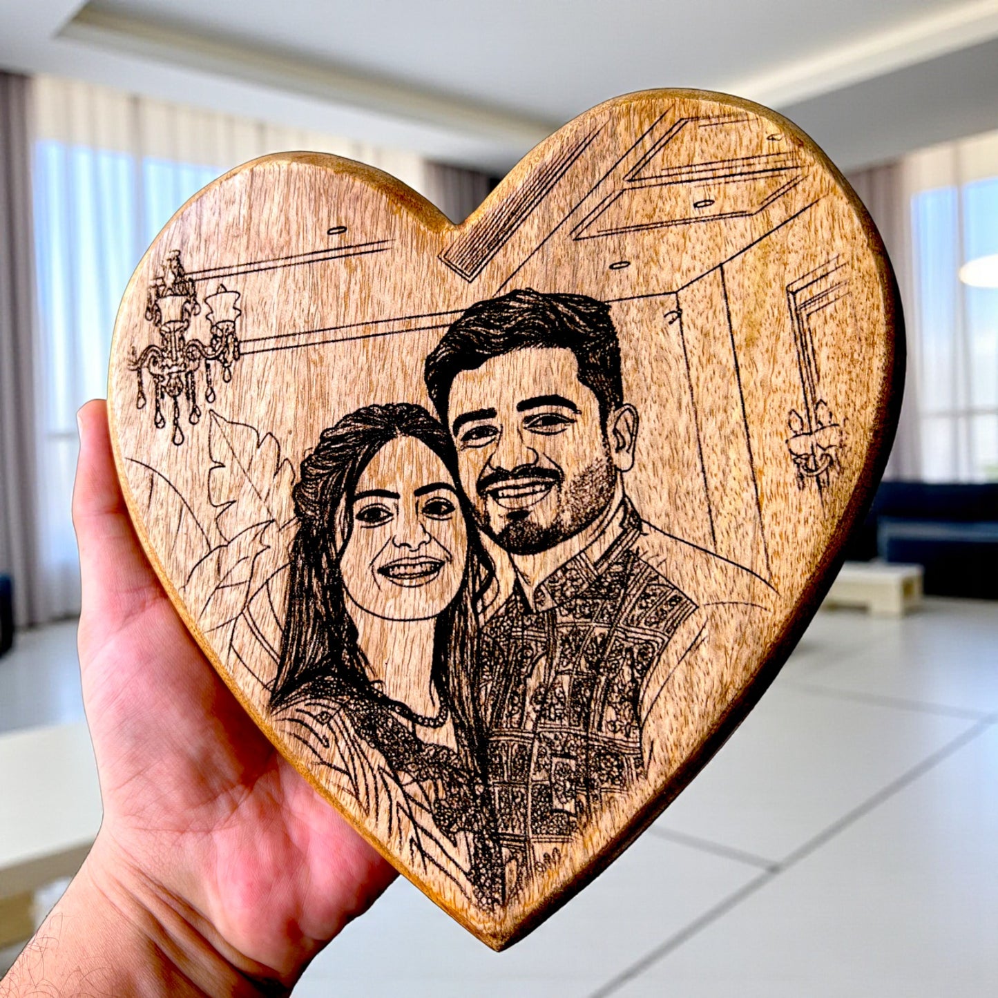 Custom Photo Engraved Wooden Heart with Stand: Personalized Wood Keepsake Gift Sentosa