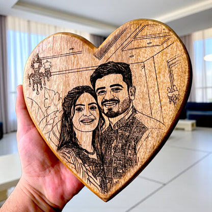 Custom Photo Engraved Wooden Heart with Stand: Personalized Wood Keepsake Gift Sentosa