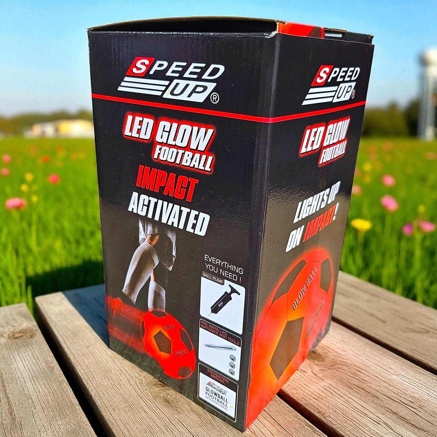 Speed UP - LED Glow Football - Impact Activated, Red Light Up Ball with Pump, Size 5 Sentosa