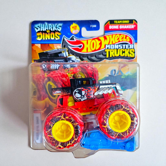 Sharks V/s Dinos Team Dino With Crushed Car - Original Hot Wheels Monster Truck Premium FYJ44 (2025 Edition) Mattel